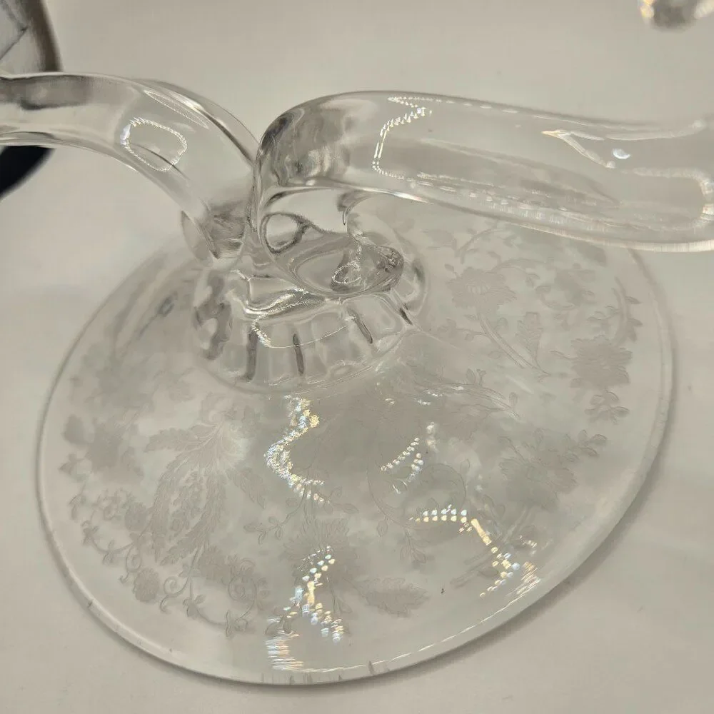 Vintage Clear Etched Glass Dual Candle Holder Floral Design